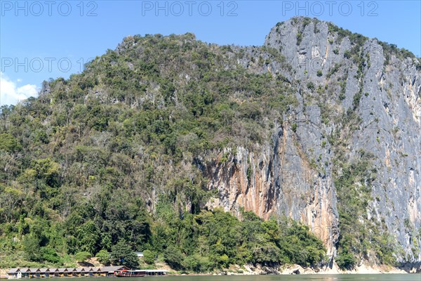 View over the Mekong at the Pak Ou Caves, Luang Prabang Province, Laos, Asia