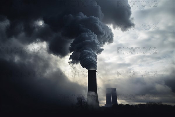 Dark fumes coming out of industrial factory chimney, KI generiert, generiert, AI generated