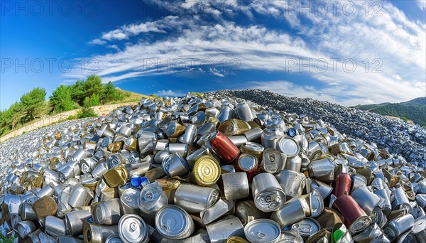 Symbol photo, rubbish, waste, many empty beverage cans in a pile, AI generated, AI generated