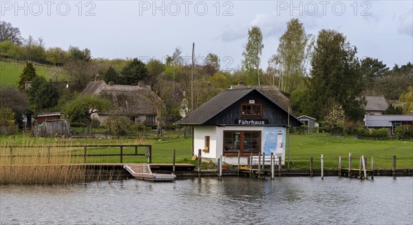 Landscape at the ferry house of the connecting canal Baabe-Selin-Moritzdorf, Seliner See, Ruegen, Mecklenburg-Vorpommern, Germany, Europe