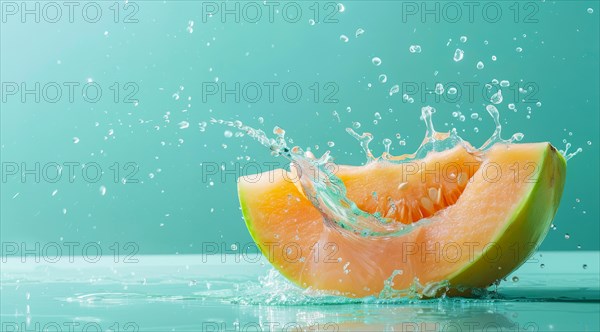 Fresh melon floating in water. A concept of vegetarian lifestyle and vegetarian diet, AI generated
