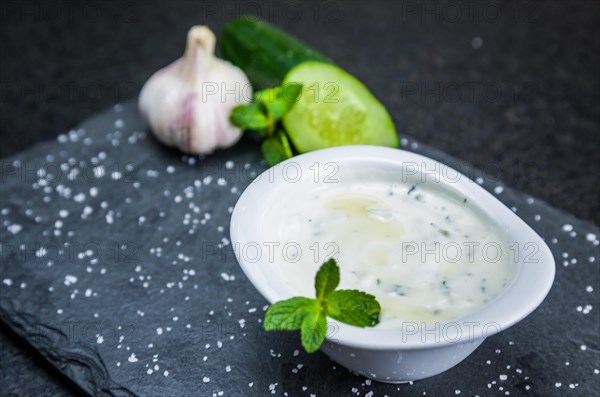 Delicious Lebanese (Arabic) food, Tzatziki sauce, produced with garlic, cucumber, mint and labneh