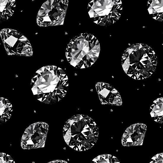 Seamless pattern of sparkling diamonds on a black background AI generated