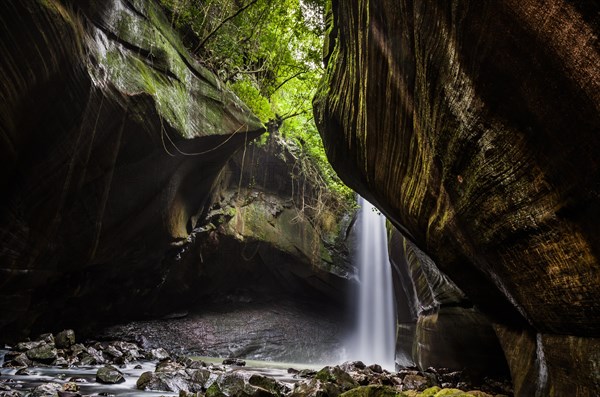 Beautiful waterfall in long exposure photography, known as the waterfall of the swallows, located in Rolante in Brazil. Location for trekking and camping