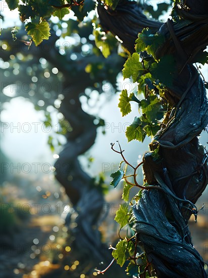 AI generated ancient weather gnarled trunks twisting skyward in a storied vineyard decades