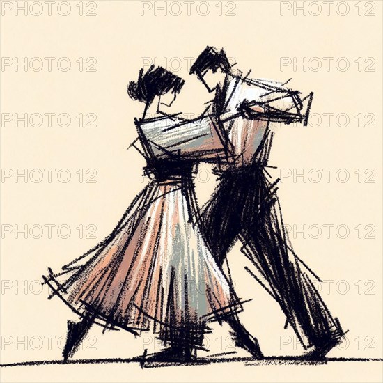 Sketch of a romantic couple in an elegant dance pose, AI generated