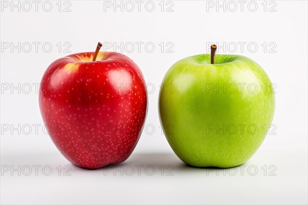 Red and green apples on white background. KI generiert, generiert, AI generated