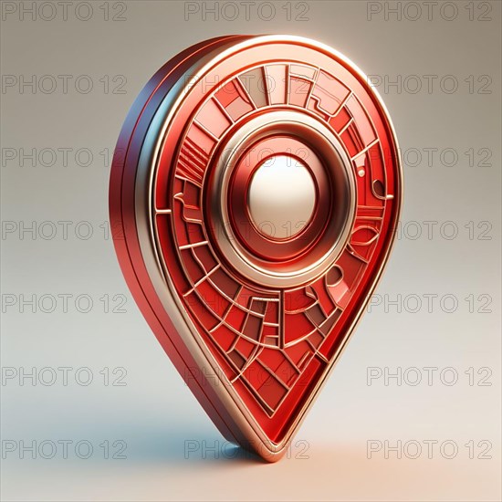 Eye-catching 3d visualization of a gps pin symbol with a stylish, contemporary look, showcasing metallic red highlights and detailed designs, set against a subtle gradient background, AI generated