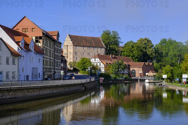 Houses on the Werra, Eschwege, Werratal, Werra-Meissner-Kreis, Hesse, Germany, Europe