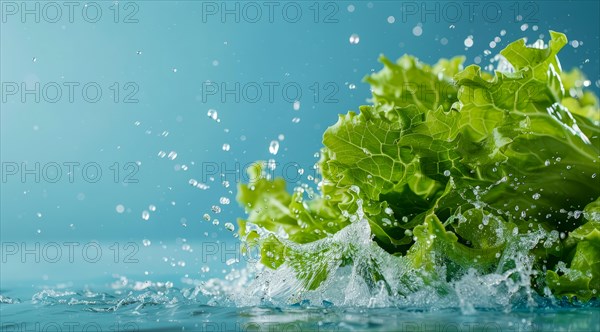 Fresh bunch of romaine lettuce floating in water. A concept of vegetarian lifestyle and vegetarian diet, AI generated