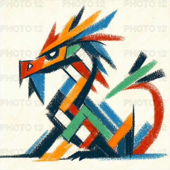Abstract cubist style illustration of a lion with geometric shapes in vibrant colors, AI generated