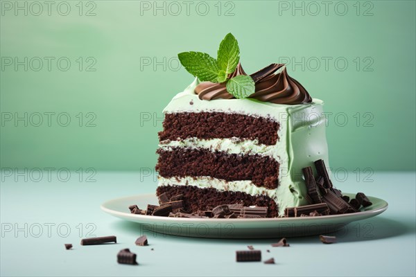 Slice of mint chocolate cale. KI generiert, generiert, AI generated