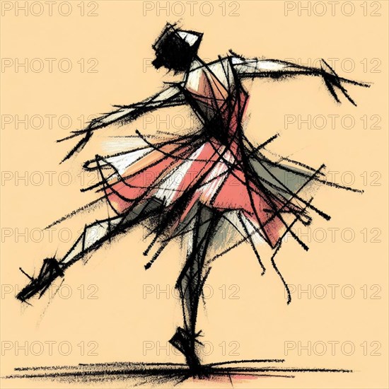 Expressive abstract sketch of a dynamic, twirling dancer, AI generated