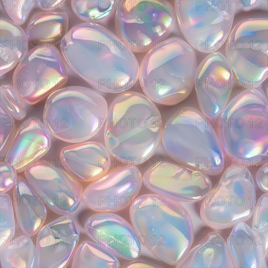 Seamless pattern of luminous opals on a soft pastel background AI generated