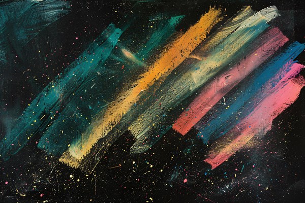 Colorful chalk color smudges on black chalkboard. KI generiert, generiert, AI generated