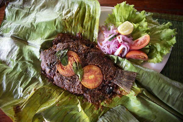 Striped cichlid, traditional Kerala dish, Kerala, India, Asia