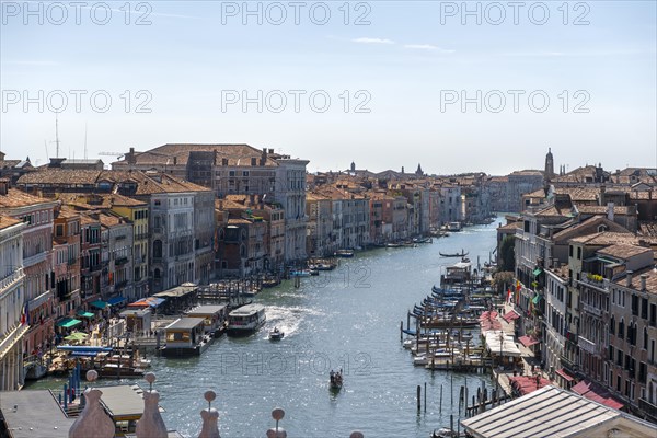 View from the roof of the Fondaco dei Tedeschi, boats on the Grand Canal, Venice, Veneto, Italy, Europe