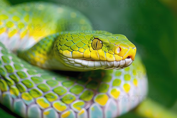Stylized emerald snake, Africa, AI generated