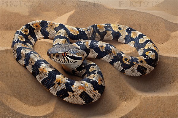 Stylized puff adder in the desert sand, Africa, AI generated