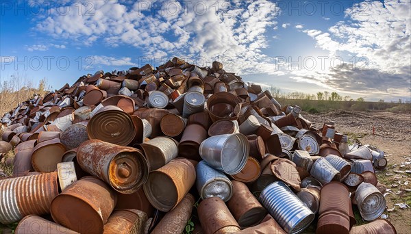 Symbol photo, rubbish, waste, many empty rusty cans in a pile, AI generated, AI generated