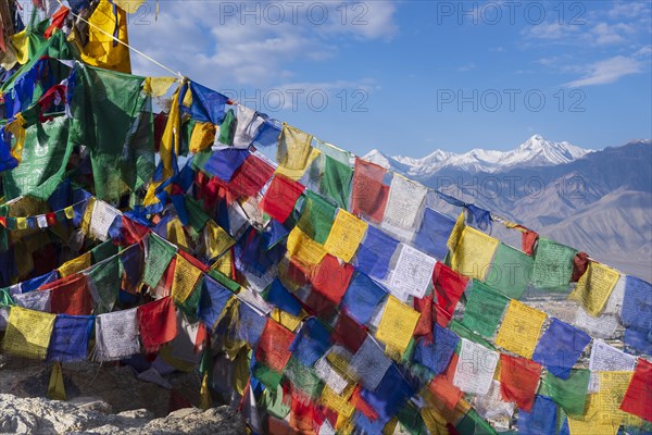 Panorama from Tsenmo hill over Leh and the Indus valley to Stok Kangri, 6153m, Ladakh, Jammu and Kashmir, India, Asia