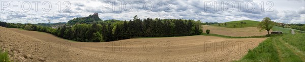 Farmland, behind Riegersburg, panoramic view, Riegersburg, Styrian volcanic region, Styria, Austria, Europe