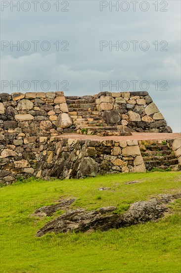 Stone steps on remains of Japanese stone fortress in Suncheon, South Korea, Asia