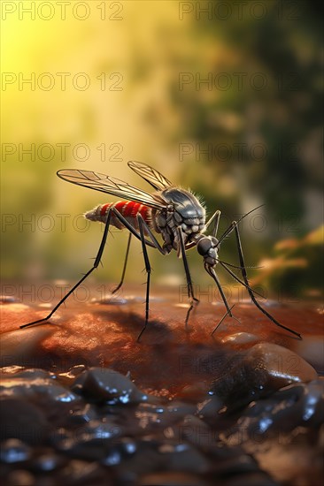 Close up portrait of a Aedes aegypti mosquito or yellow fever mosquito, AI generated