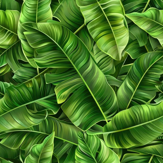 Seamless pattern of tropical banana leaves AI generated