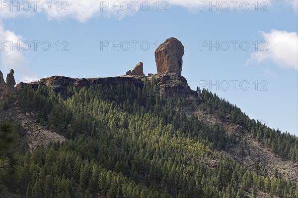 Mighty basalt rock Roque Nublo, also known as Cloud Rock, landmark and highest point of the island of Gran Canaria, Canary Islands, Spain, Europe