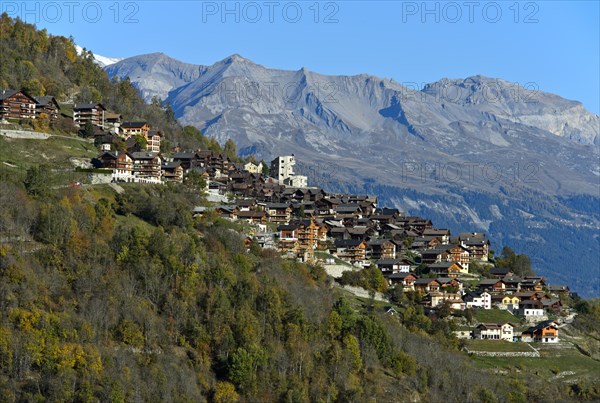 View of the municipality of Heremence, Val d'Herens, Valais, Switzerland, Europe