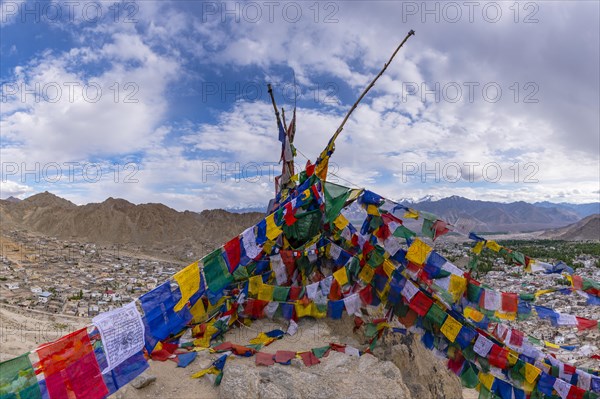 Panorama from Tsenmo Hill over Leh and the Indus Valley, Ladakh, Jammu and Kashmir, India, Asia