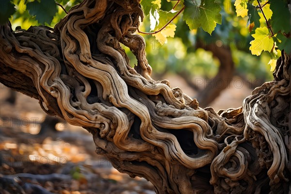 AI generated ancient weather gnarled trunks twisting skyward in a storied vineyard decades