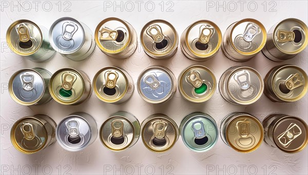 Symbol photo, many empty cans on a white background, AI generated, AI generated