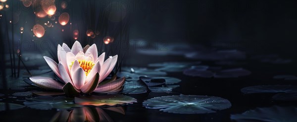 Lotus flower is floating on water. Concept of meditation, serenity, spirituality and enlightenment, AI generated