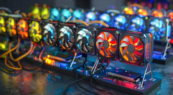 Bitcoin crypto farm dealing with bitcoin mining, AI generated