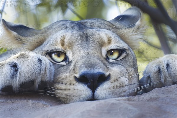 Imaginary Angola lion with human eyes, AI generated