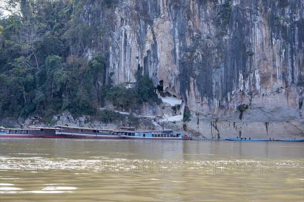 View over the Mekong at the Pak Ou Caves, Luang Prabang Province, Laos, Asia