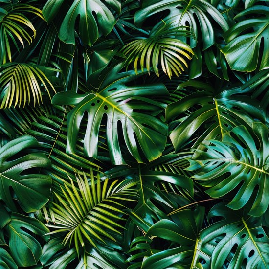 Seamless pattern of tropical palm leaves AI generated