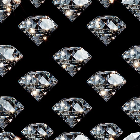 Seamless pattern of sparkling diamonds on a black background AI generated
