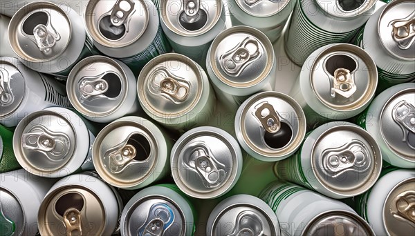 Symbol photo, rubbish, waste, many empty beverage cans in a pile, AI generated, AI generated