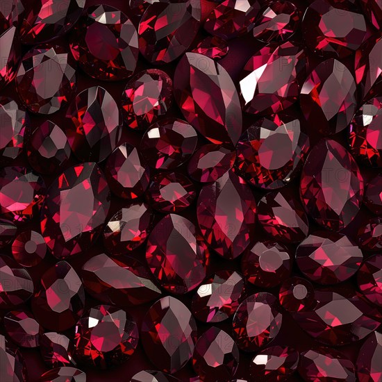 Seamless pattern of gleaming garnets on a deep burgundy backdrop AI generated