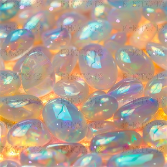 Seamless pattern of luminous opals on a soft pastel background AI generated