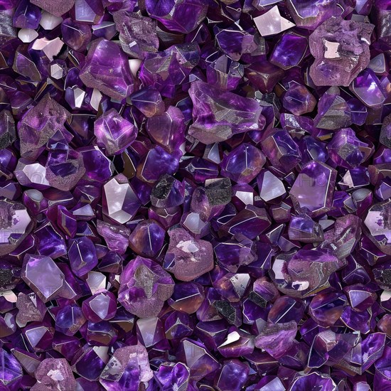 Seamless texture of sparkling amethysts on a purple backdrop AI generated