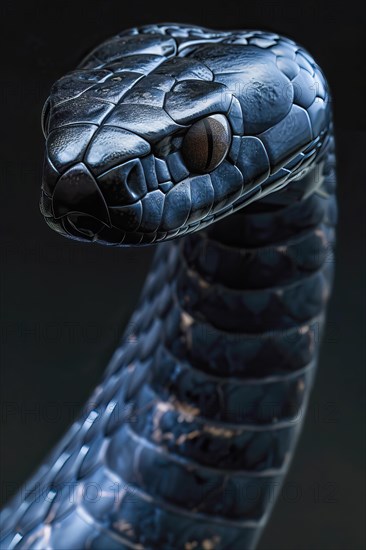 Stylized venomous black mamba portrait, Africa, AI generated