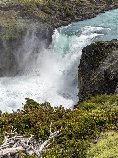 Waterfall near Mirador Cuernos, Torres de Paine, Magallanes and Chilean Antarctica, Chile, South America