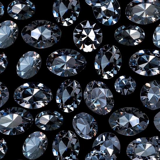 Seamless pattern of sparkling diamonds on a black background AI generated