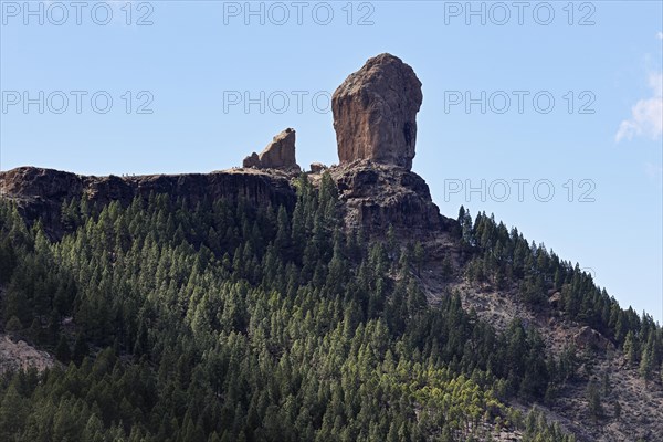 Mighty basalt rock Roque Nublo, also known as Cloud Rock, landmark and highest point of the island of Gran Canaria, Canary Islands, Spain, Europe