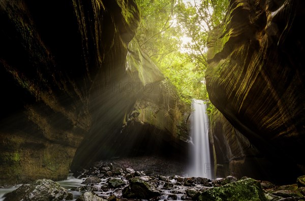 Beautiful waterfall in long exposure photography, known as the waterfall of the swallows, located in Rolante in Brazil. Location for trekking and camping