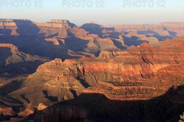 The elevations of the Grand Canyon stand out sharply against the twilight sky, Grand Canyon National Park, South Rim, North America, USA, South-West, Arizona, North America